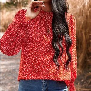 GAP Red Floral Semi Sheer Blouse
